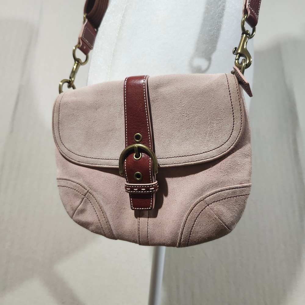 Coach Vintage Y2K Soho Suede Flap Crossbody Bag Pink Brown Leather Trim 4743